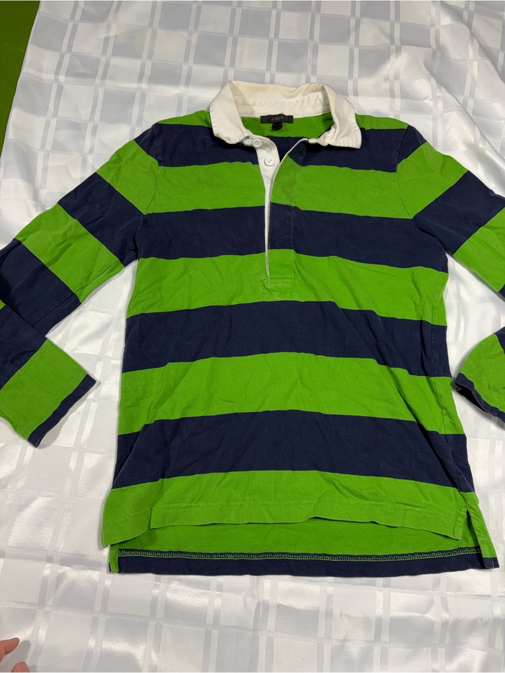 Vintage Mens J.Crew Rugby Shirt - Green & Navy Stripe